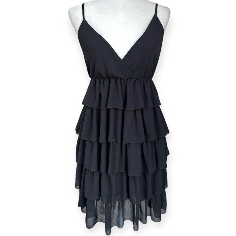 Carner Couture Ruffle Tiered Sleeveless Dress (Black) - Small